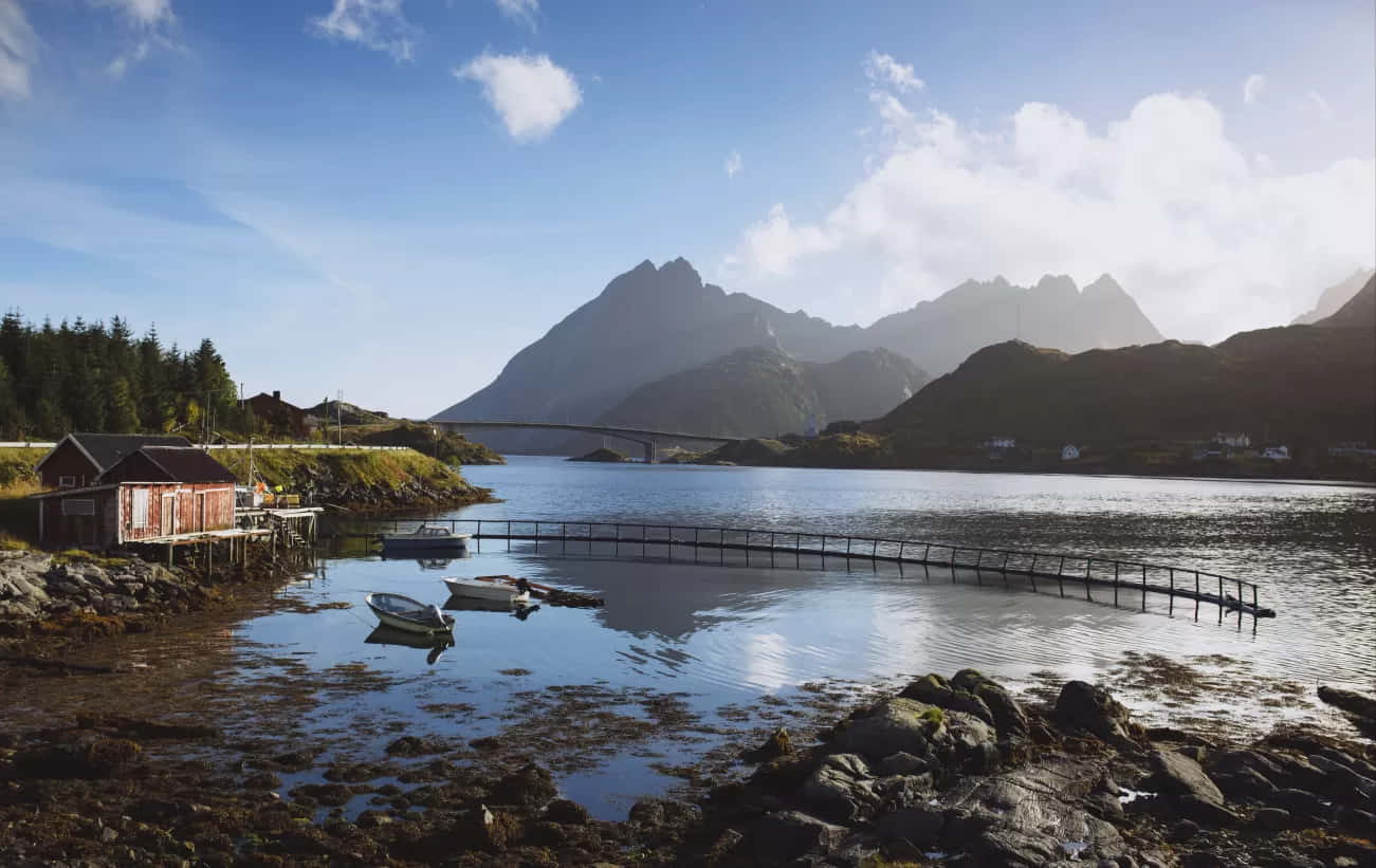 Scenic Norwegian Fjord Village Wallpaper