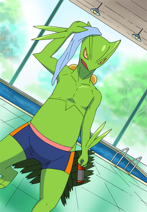 Sceptile Anthropomorphic Poolside Pose Wallpaper