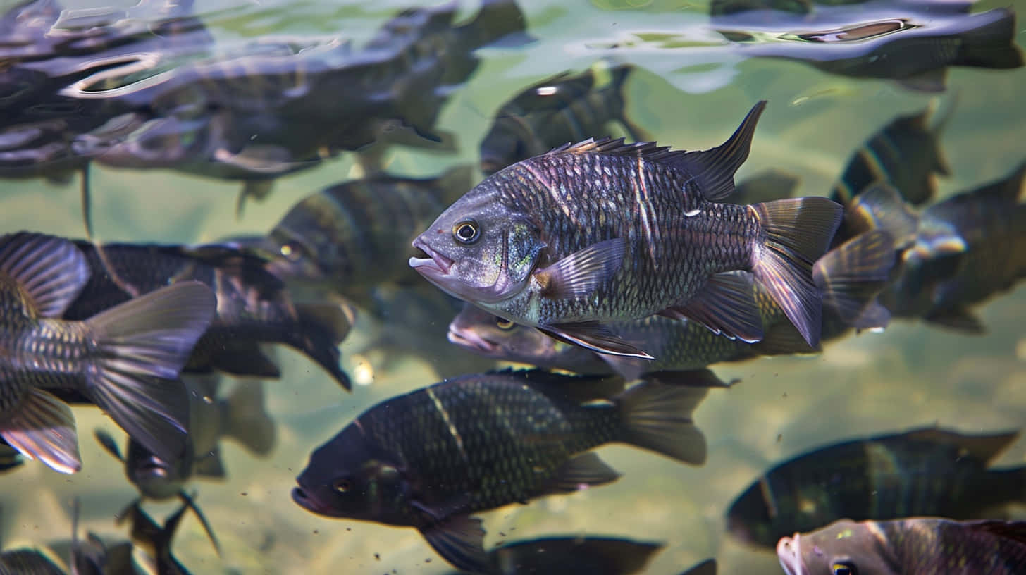 Schoolof Tilapia Swimming Wallpaper