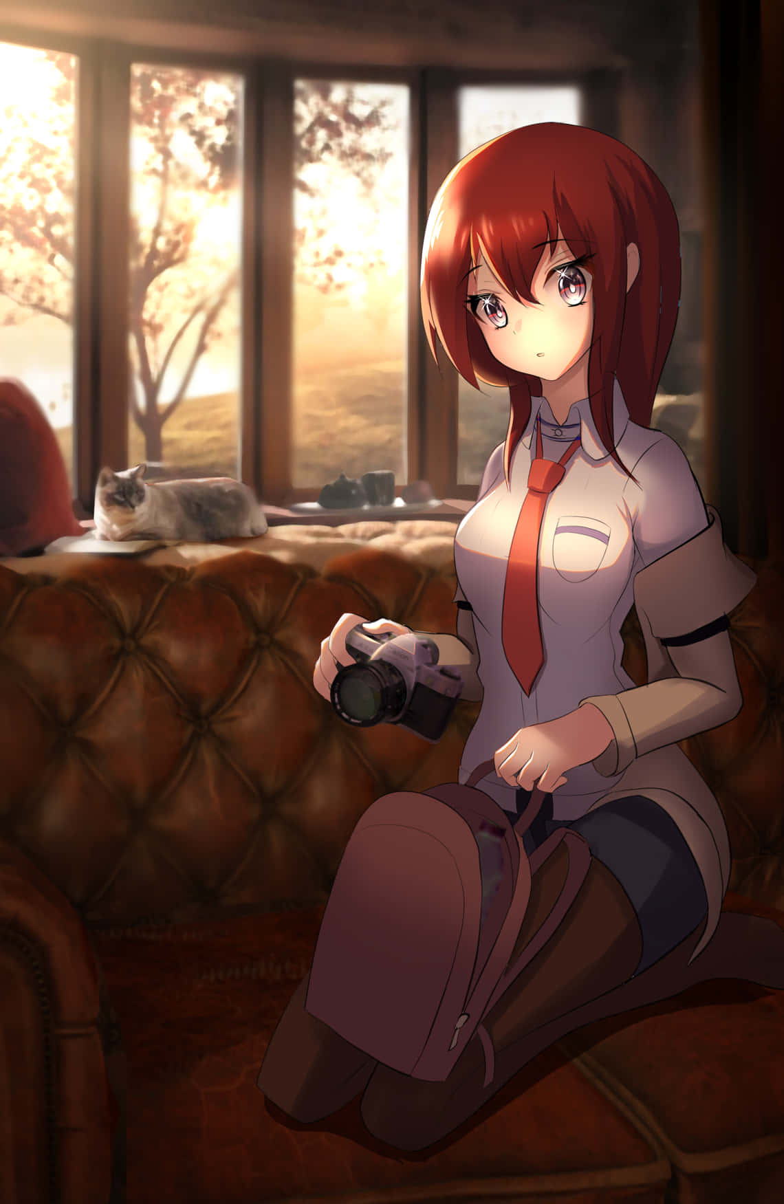 Scientist Kurisu Makise Contemplating In The Lab Wallpaper