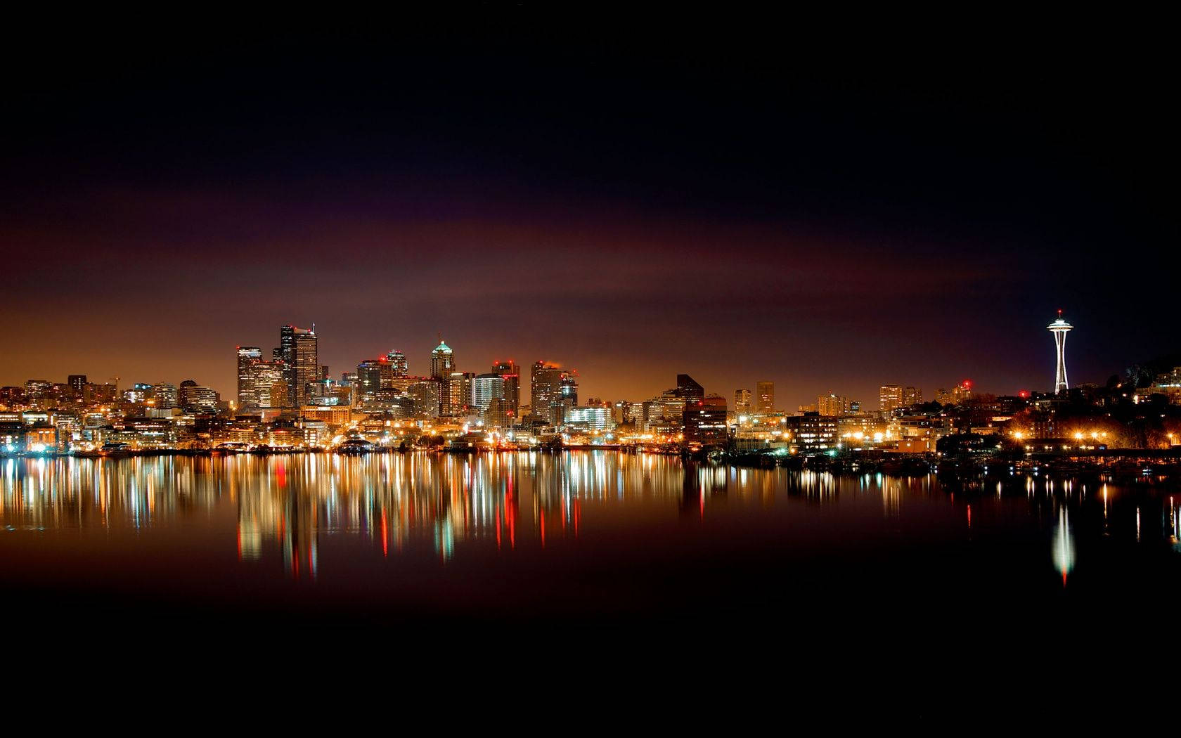 Seattle Skyline Night Lake Wallpaper