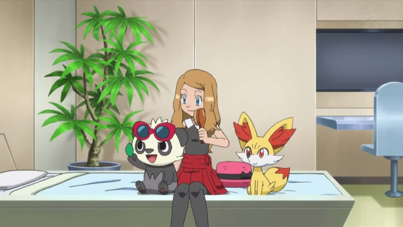 Serena Brushing Pancham Wallpaper