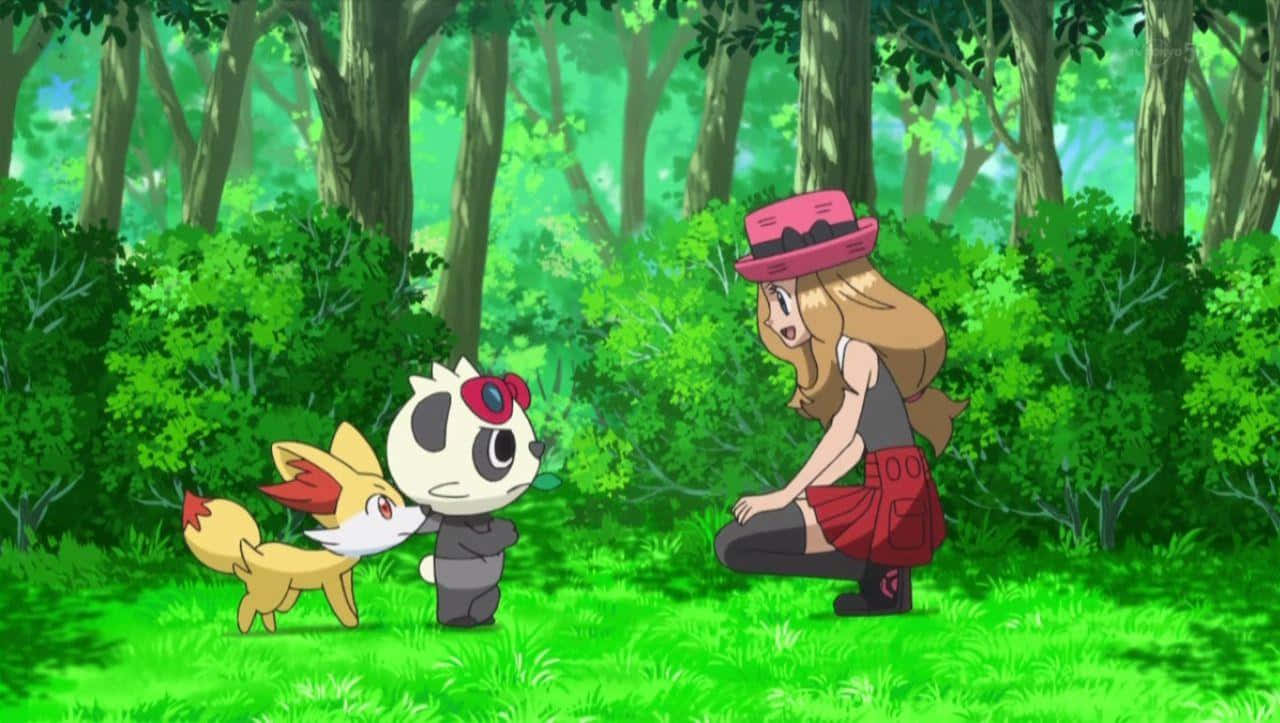 Serena Talking To Pancham Fennekin Wallpaper