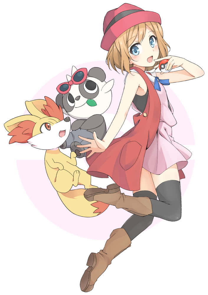 Serena With Pancham And Fennekin Wallpaper