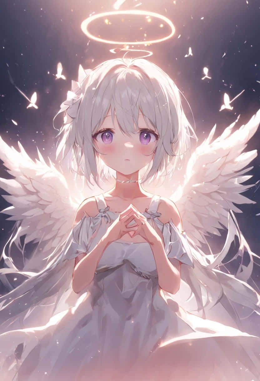 Serene Anime Angel Haloand Butterflies Wallpaper