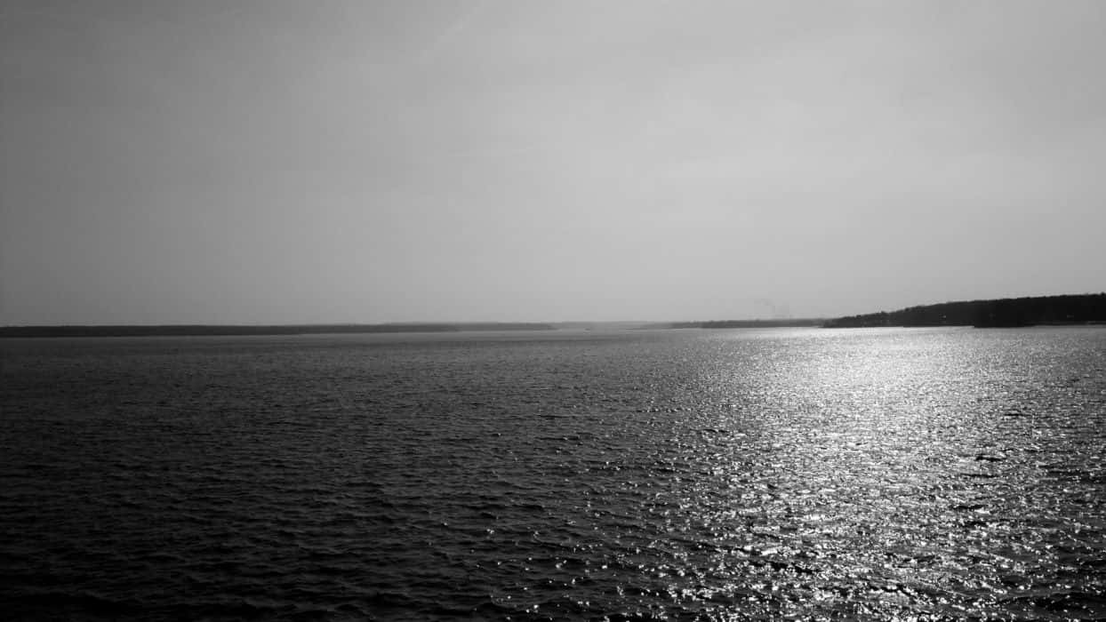 Serene Black And White Ocean View Wallpaper