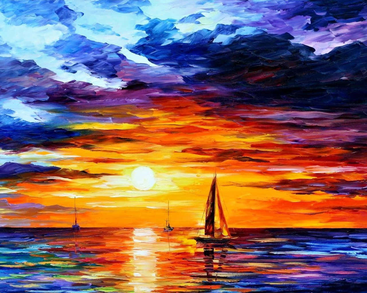 Serene Sunset Painting In Acrylics Wallpaper