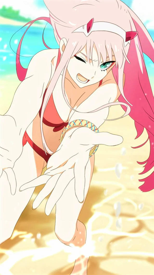 Sexy Zero Two In Bikini Phone Wallpaper