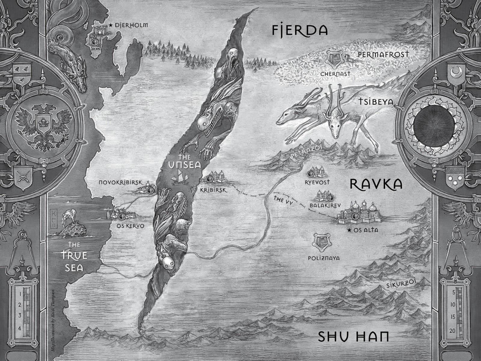 Shadow And Bone Black & White Map Wallpaper