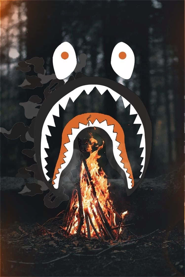 Shark Bape Fire Camp Art Wallpaper