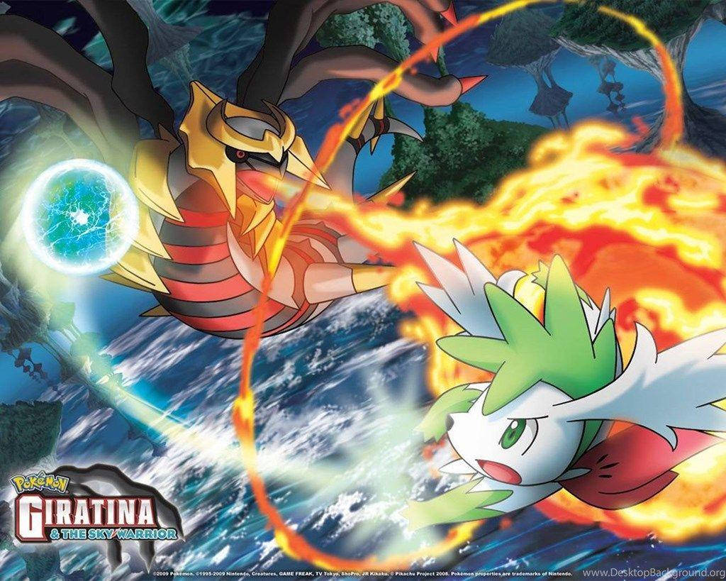 Shaymin Sky Forme Fighting Giratina Wallpaper