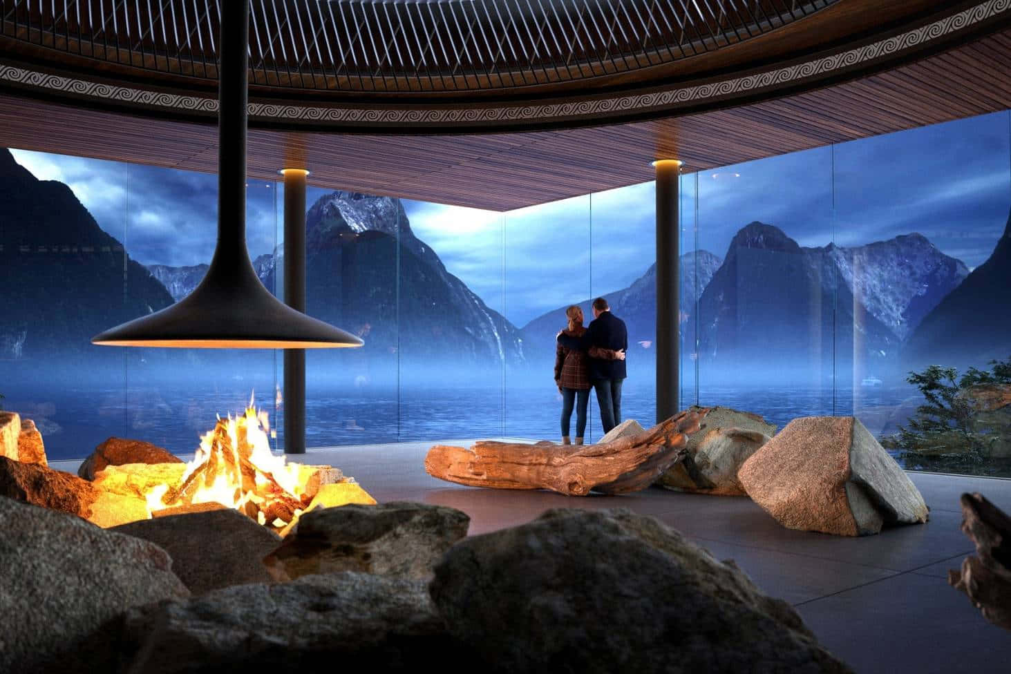 Shelter Room Watching Milford Sound Wallpaper