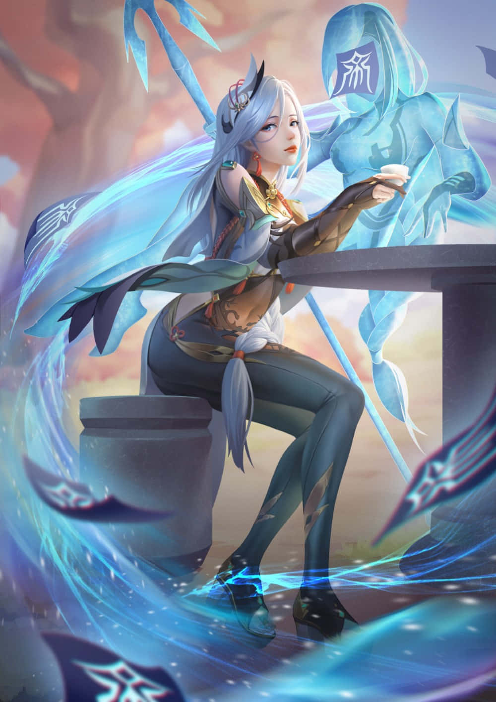 Shenhe Summoning Cryo Spirit Wallpaper