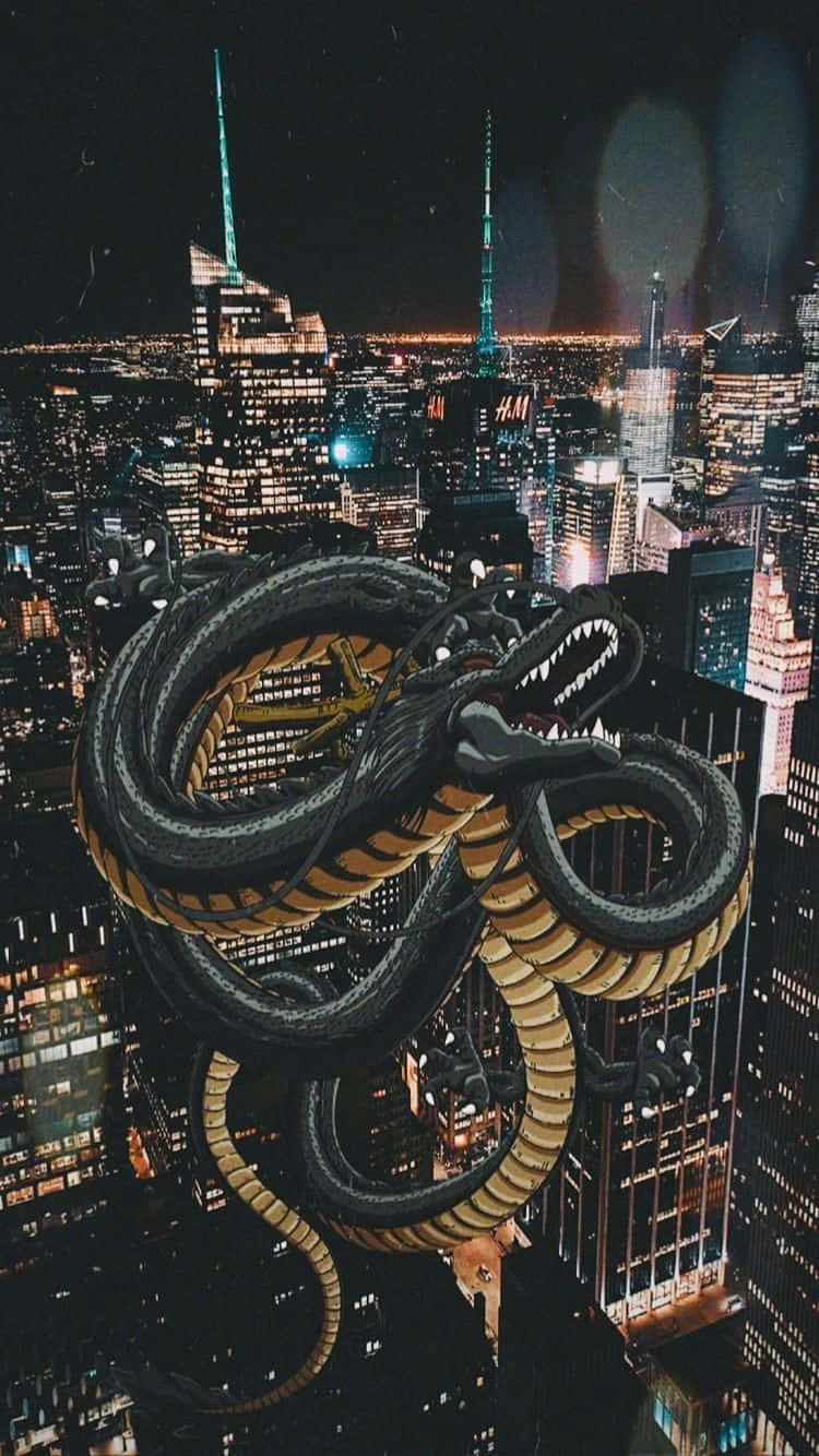 Shenron Over City Night Skyline Wallpaper