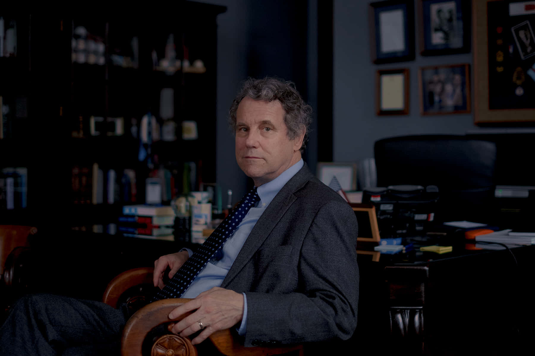 Sherrod Brown Pondering Ideas In His Office Wallpaper