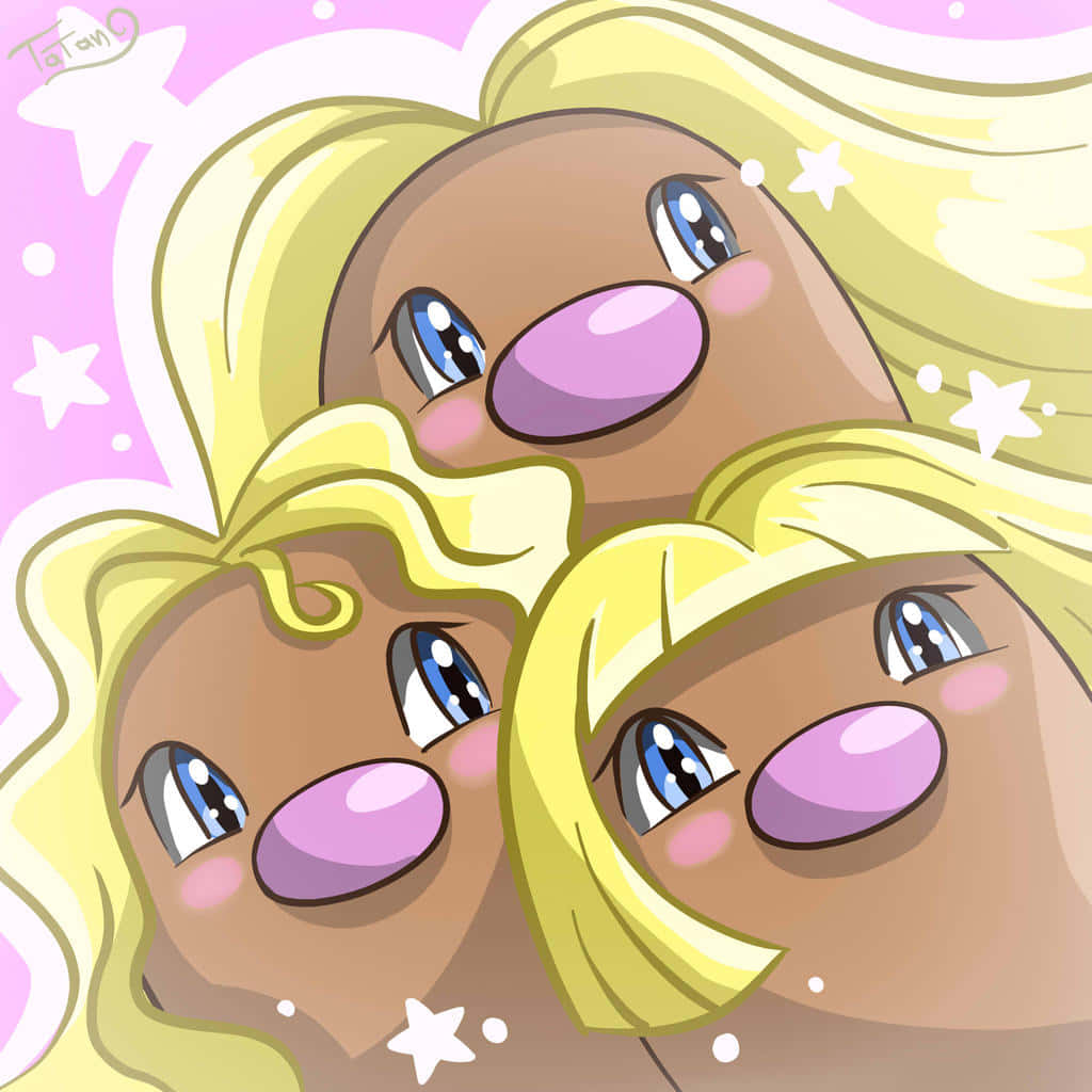 Shining Dugtrio Pokemon With Wig Wallpaper