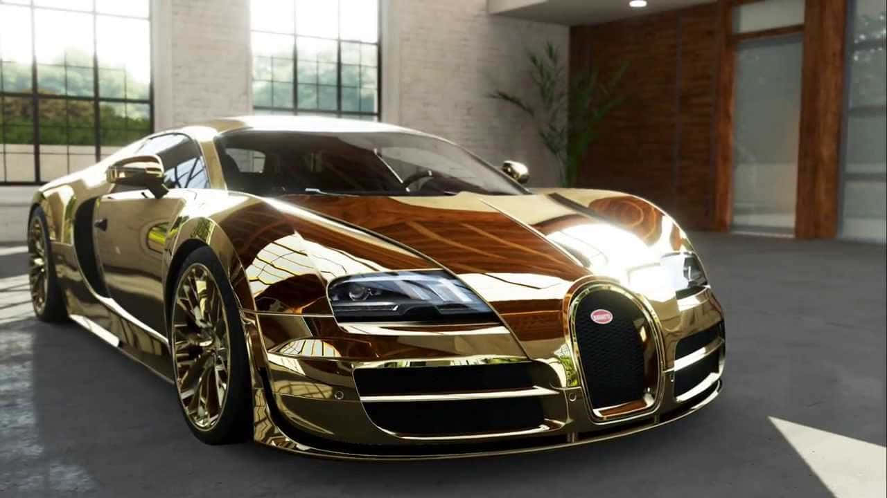 Shiny Gold Bugatti Diamond Car Wallpaper