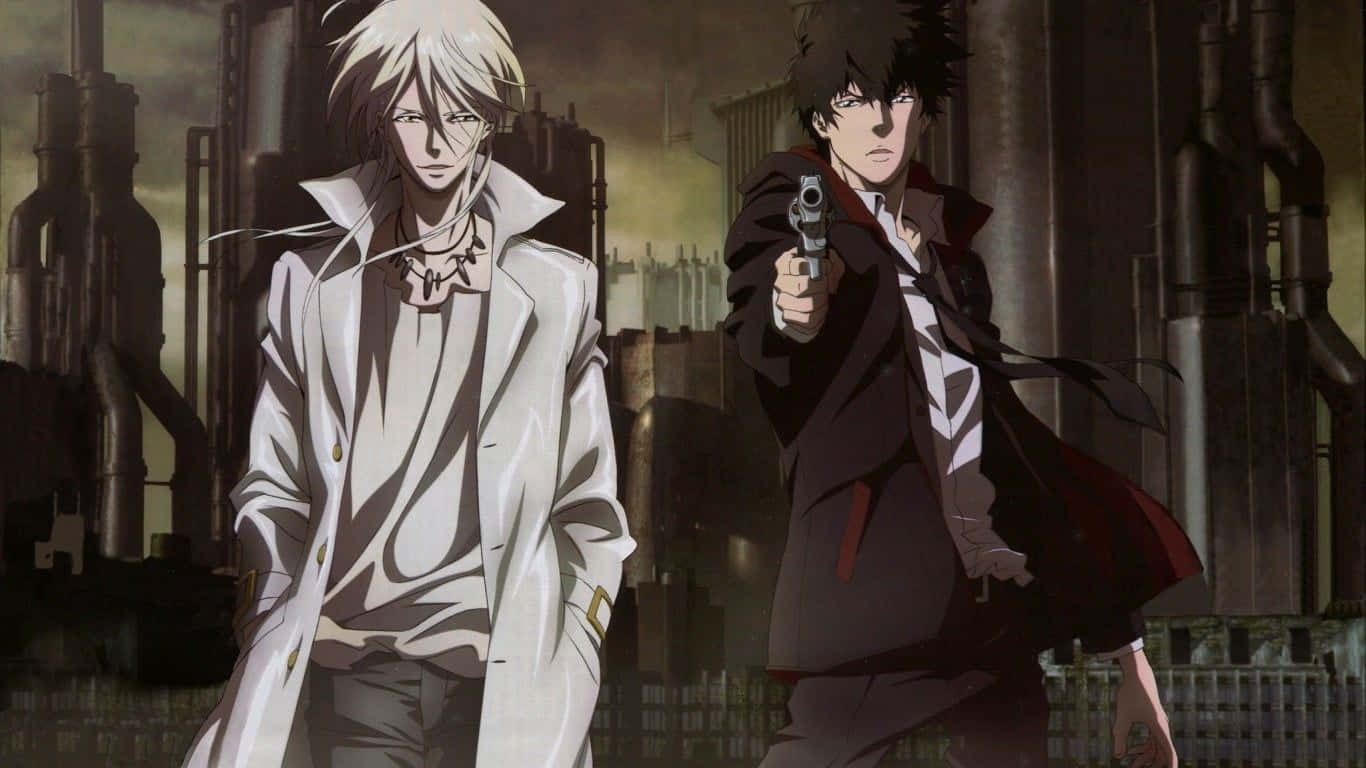 Shinya Kogami In Action Pose With Handgun Wallpaper