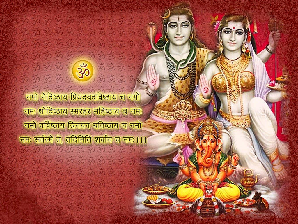 Shiv Parivar Family With Hindu Texts Wallpaper