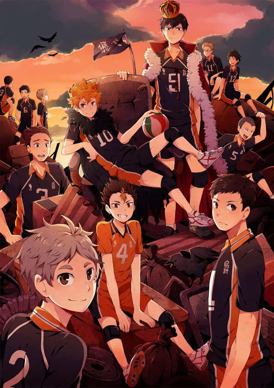 Show Your Support For The Karasuno Crows Team With This Awesome Haikyuu! Iphone Wallpaper Wallpaper