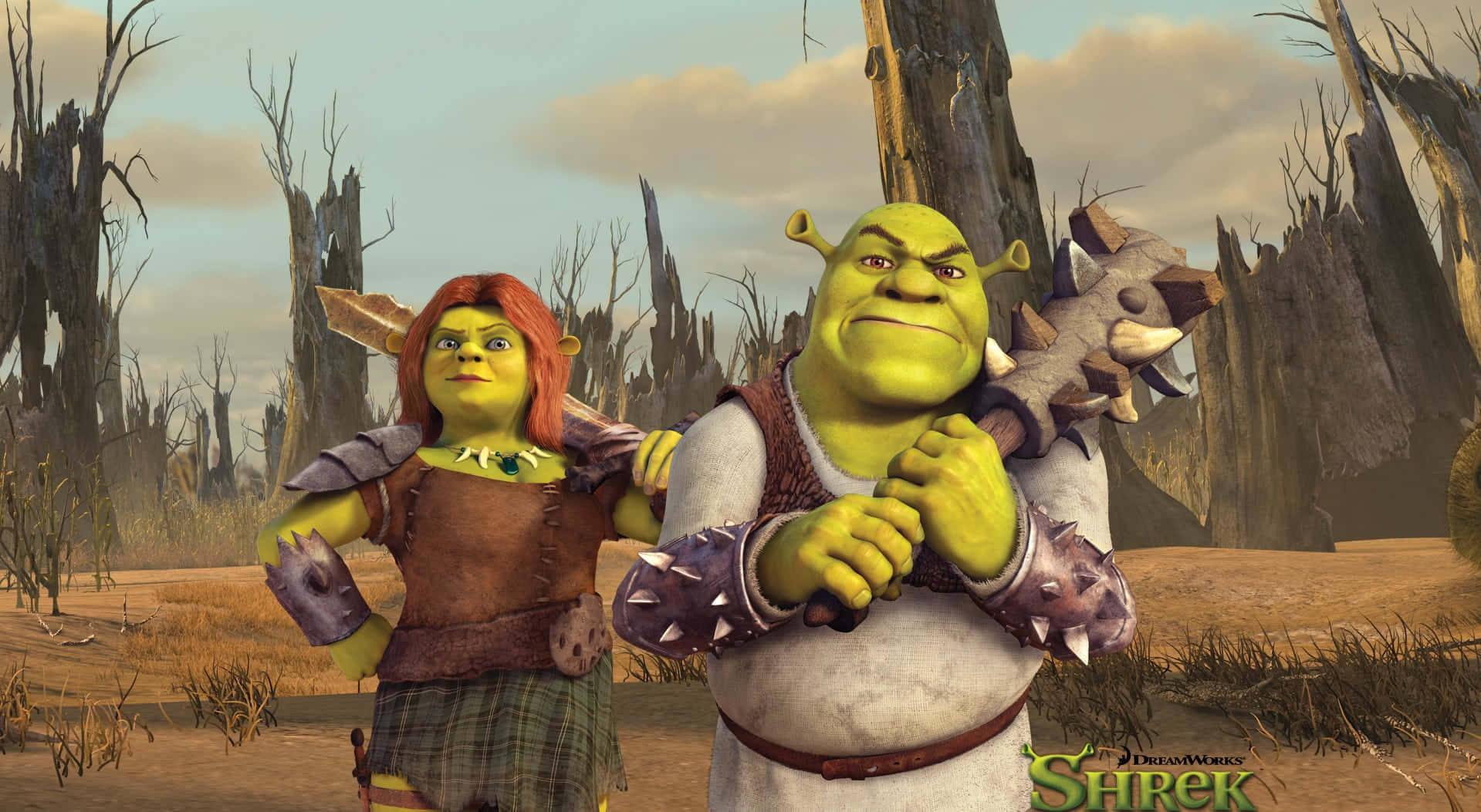 Shrekand Fiona Standing Together Wallpaper