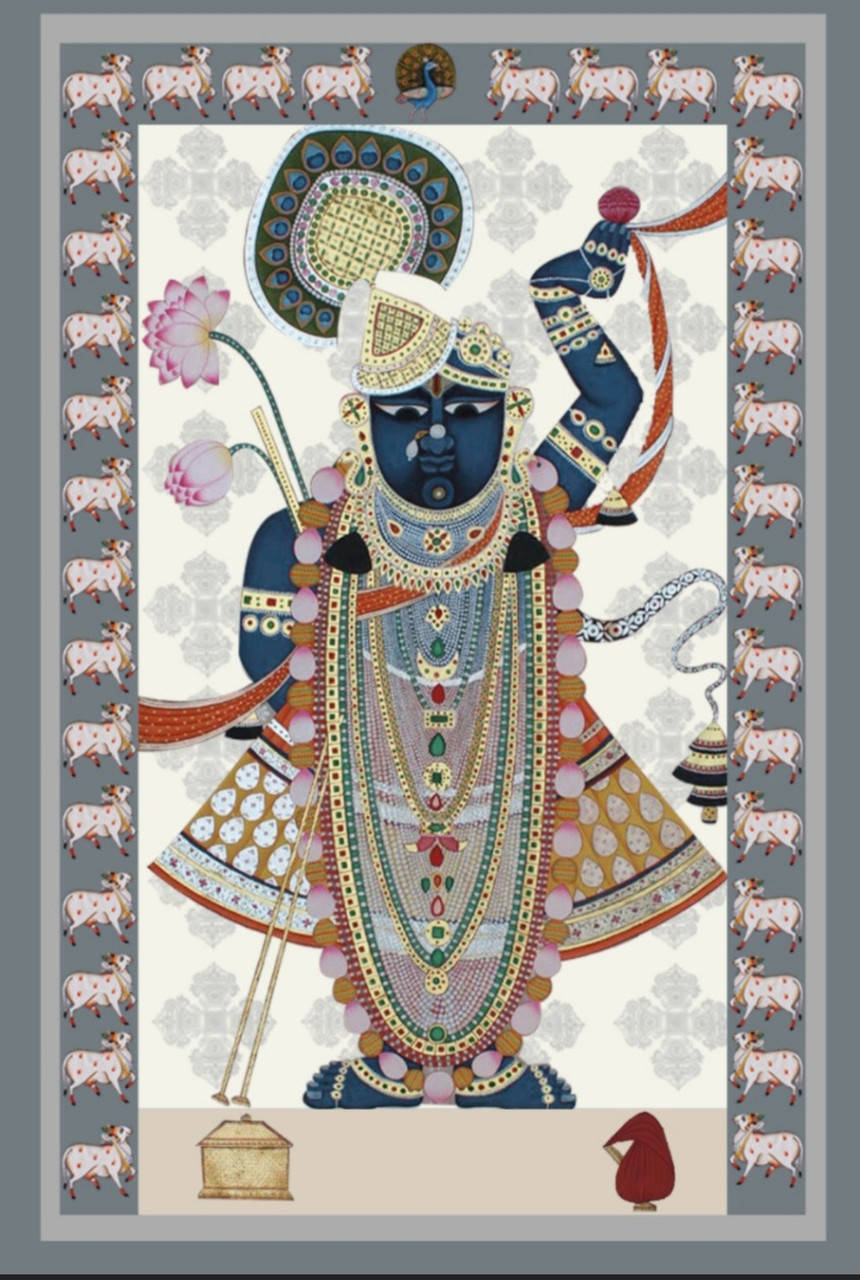 Shrinathji In Grey Sheep Frame Wallpaper