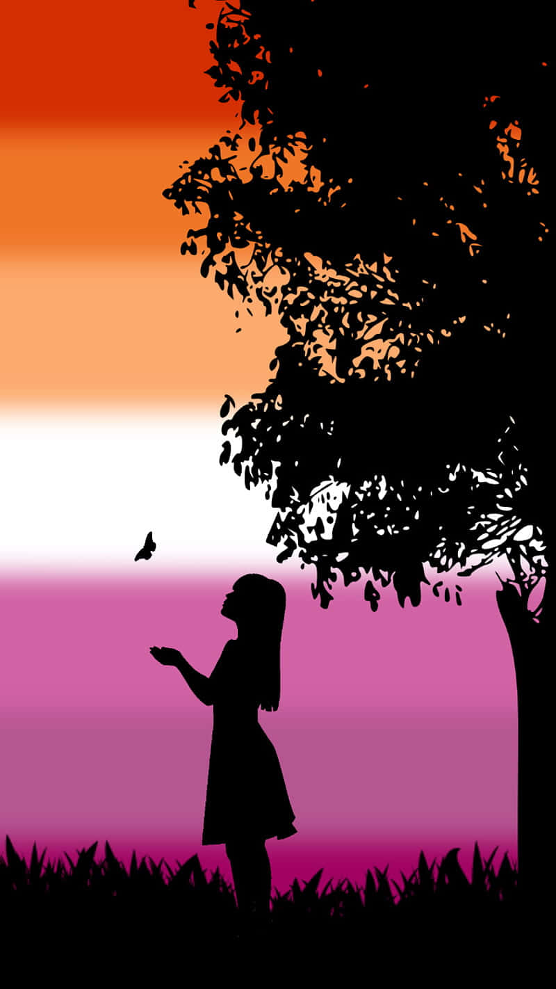 Silhouette Girl Butterfly Sunset Wallpaper