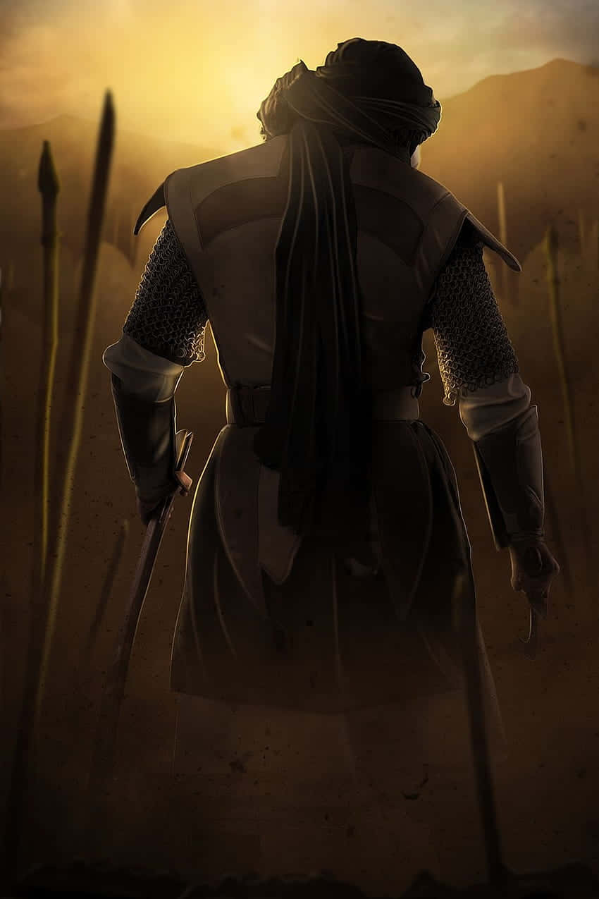 Silhouette_of_ Islamic_ Warrior_at_ Dusk Wallpaper