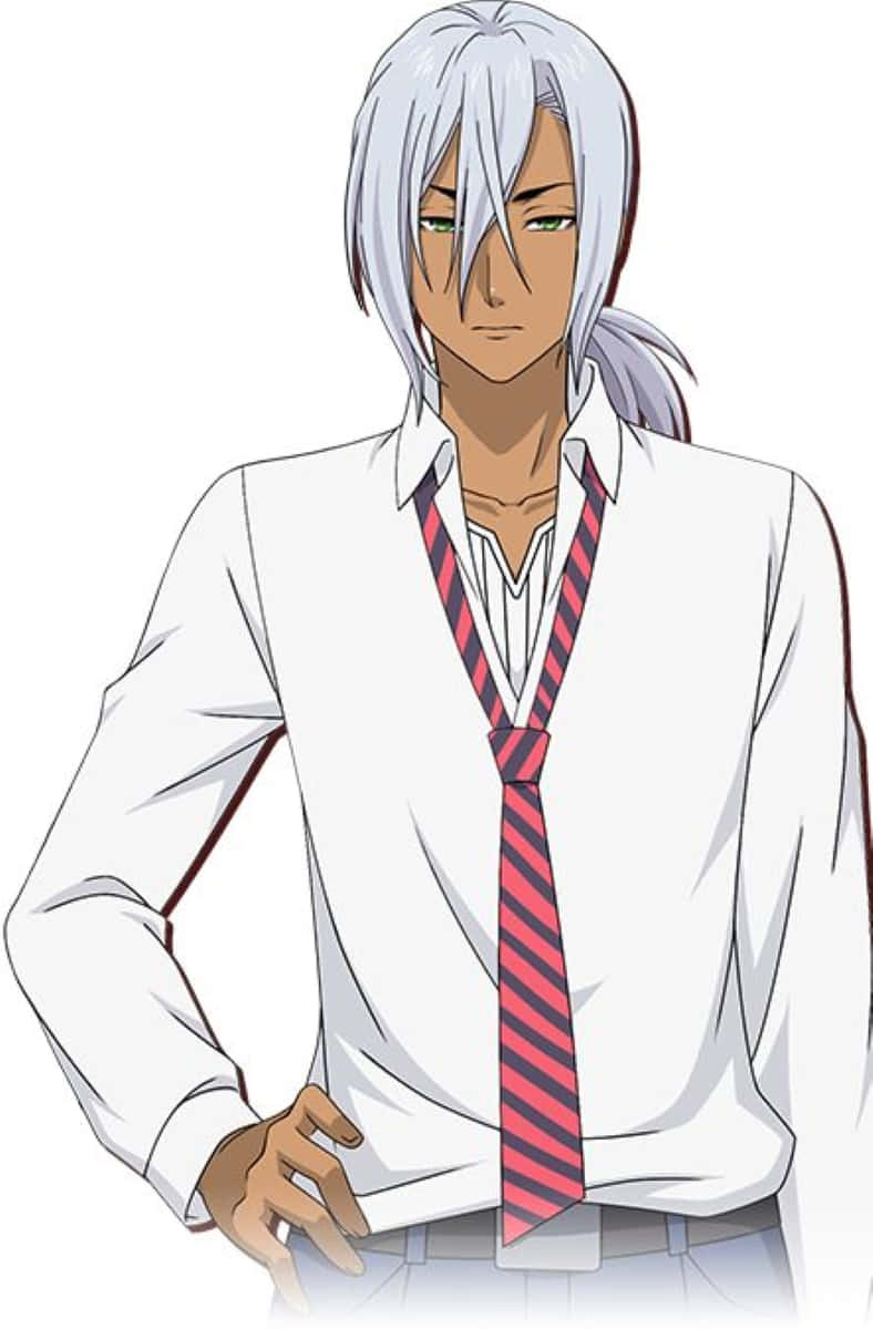 Silver Haired Anime Character White Shirt Red Stripe Tie Wallpaper