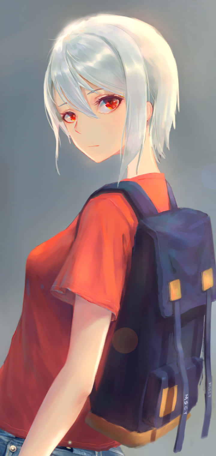 Silver Haired Anime Girl With Backpack Wallpaper