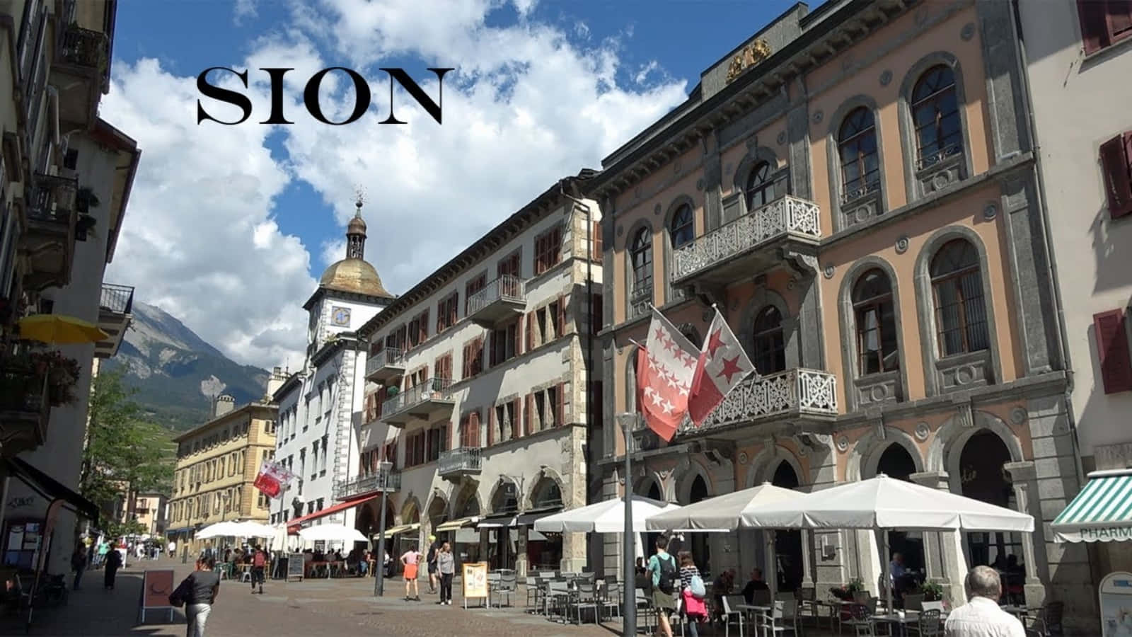 Sion Switzerland Historic City Center Streetscape Wallpaper