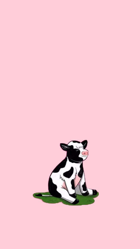 Sitting Calf Pink Background Wallpaper