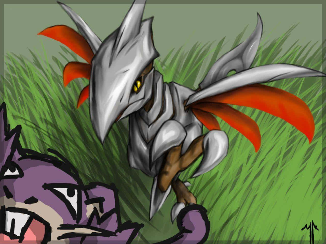 Skarmory Art On Green Grass Wallpaper