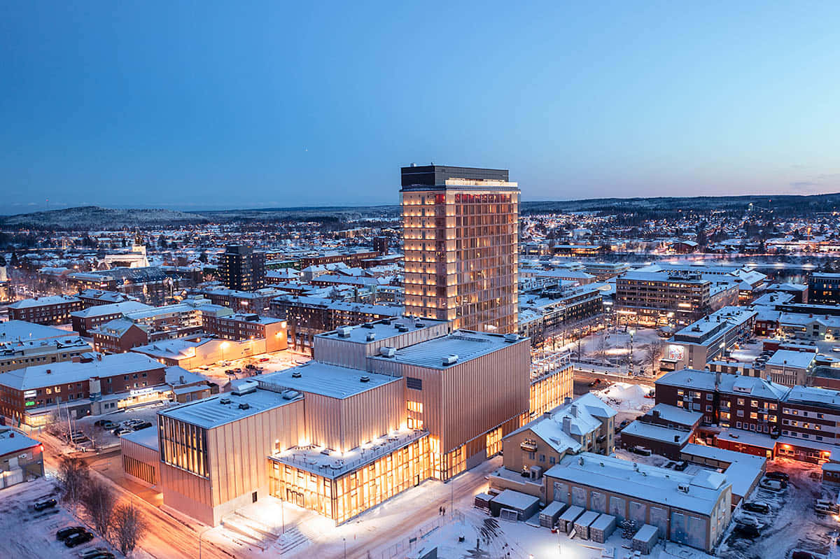 Skelleftea Cityscape Winter Twilight Wallpaper