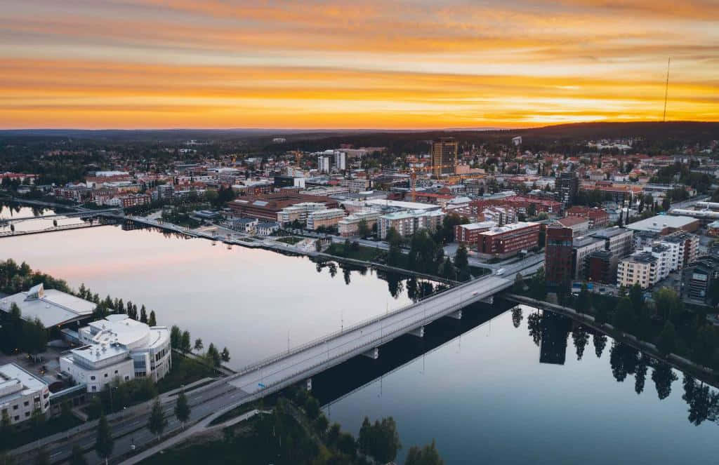 Skelleftea Sweden Sunset Aerial View Wallpaper