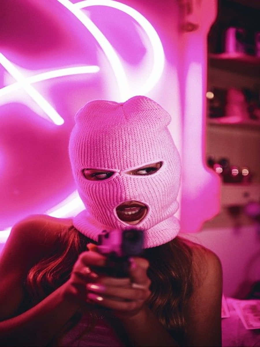 Ski Mask Girl Pointing Gun Wallpaper