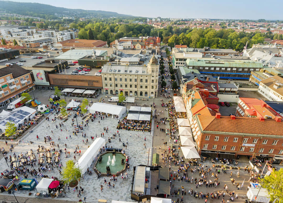 Skovde City Square Aerial View Wallpaper