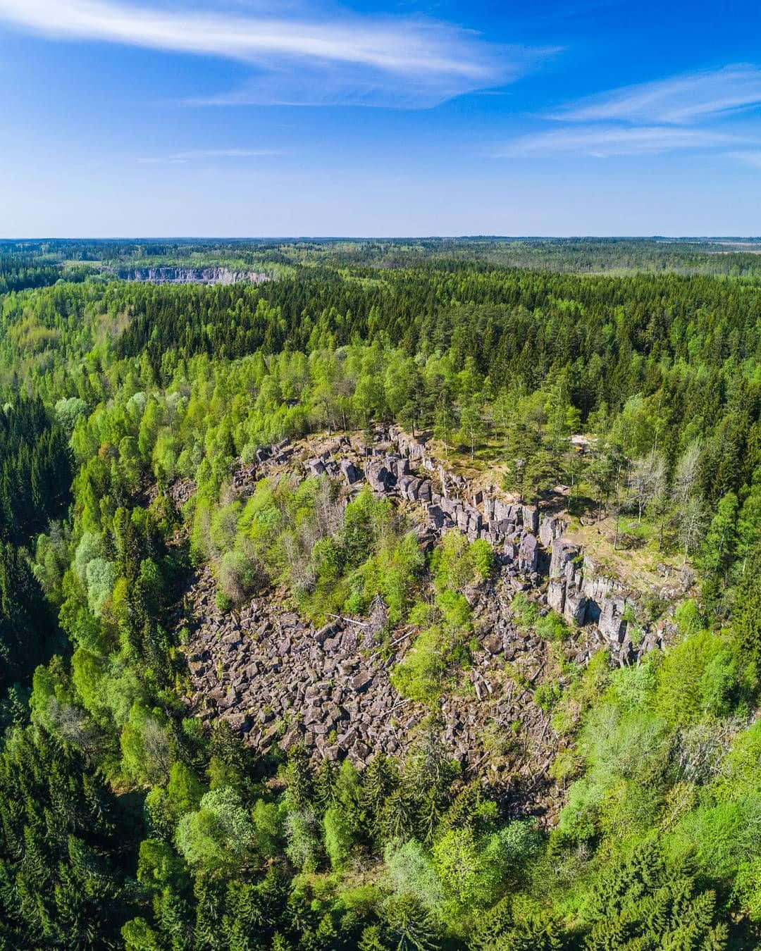 Skovde Sweden Aerial View Forest Rock Formations Wallpaper