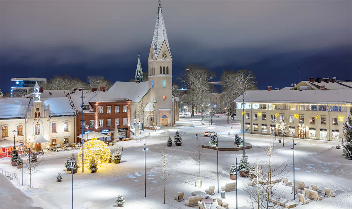 Skovde Sweden Winter Night Scene Wallpaper