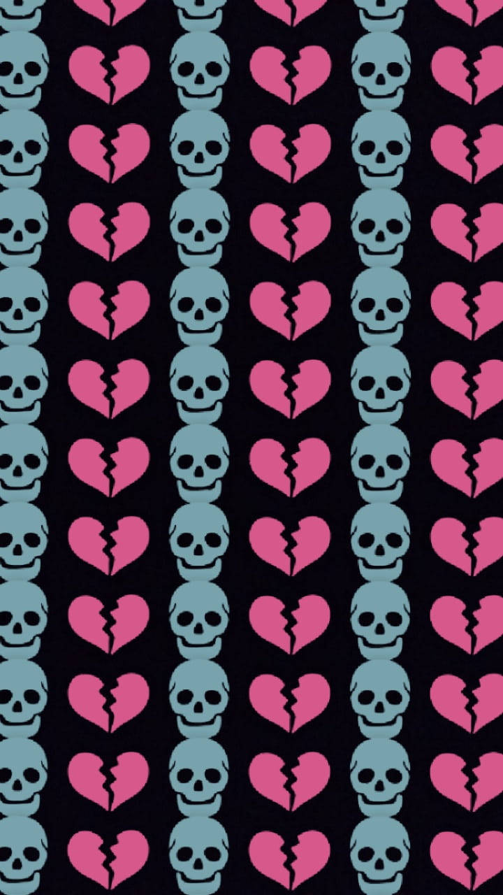 Skull And Broken Heart Black Wallpaper