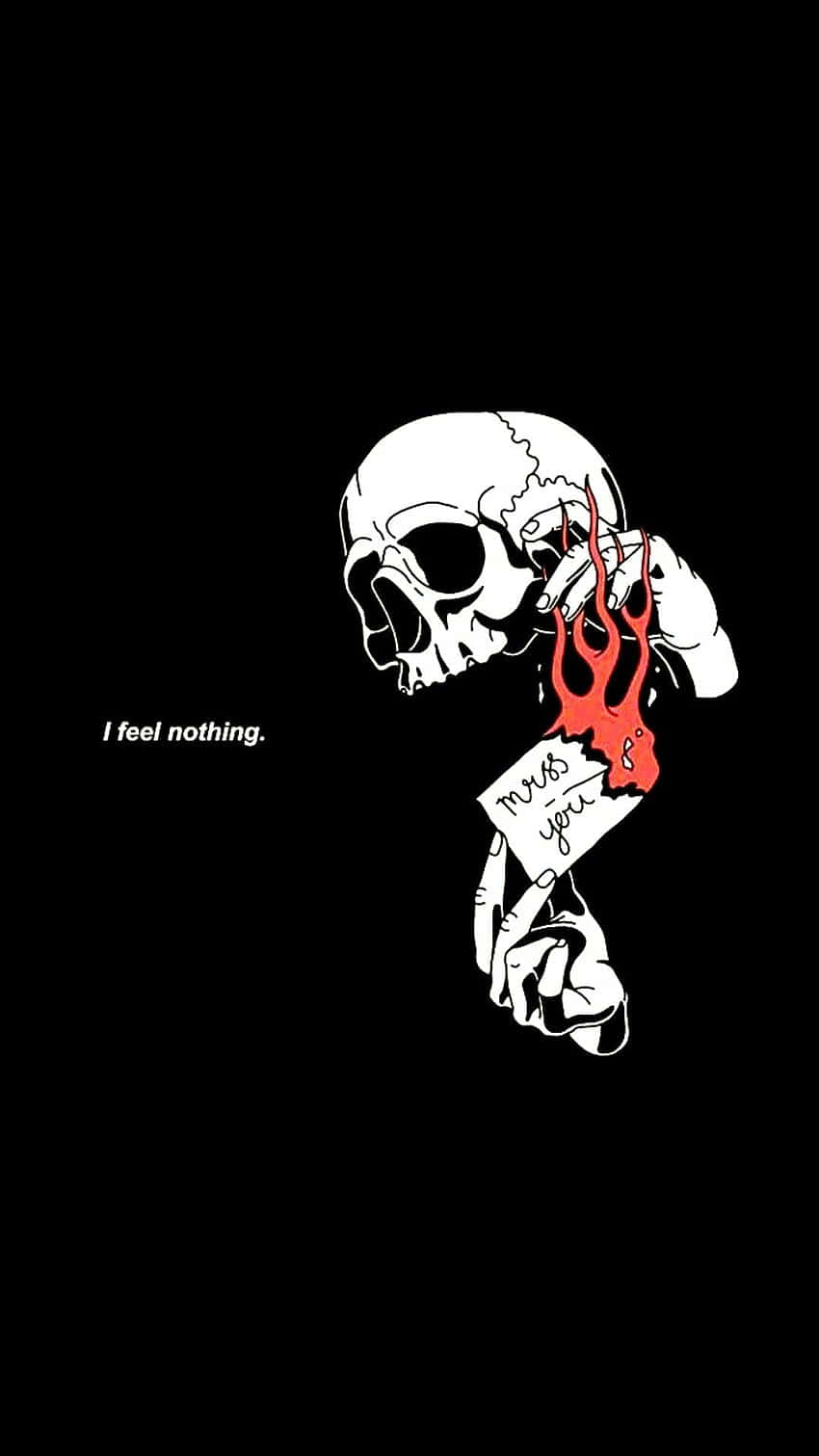 Skull_ Flame_ Heartbreak_ Aesthetic Wallpaper