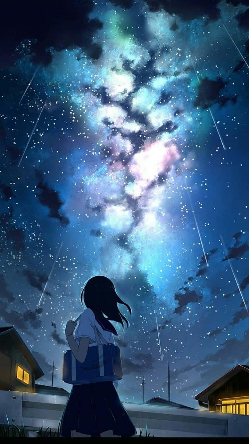 Sky Illuminated With Stars Night Anime Wallpaper