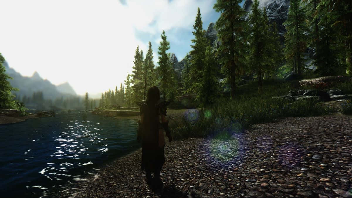 Skyrim Riverside Exploration Wallpaper