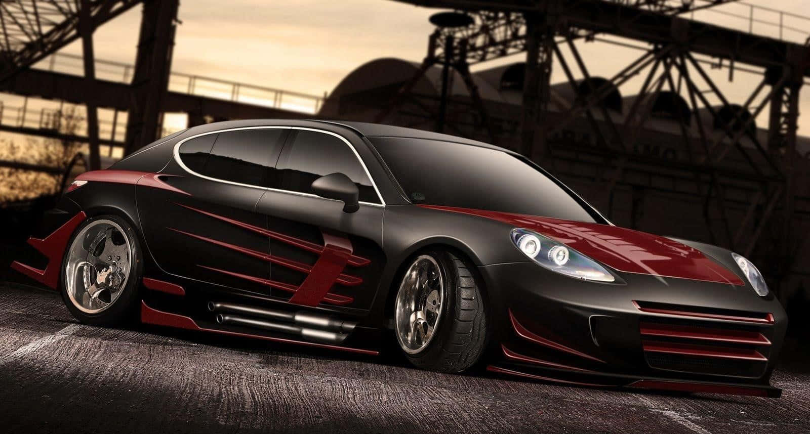 Sleek Black Tuned Car Showcasing Impressive Upgrades Wallpaper