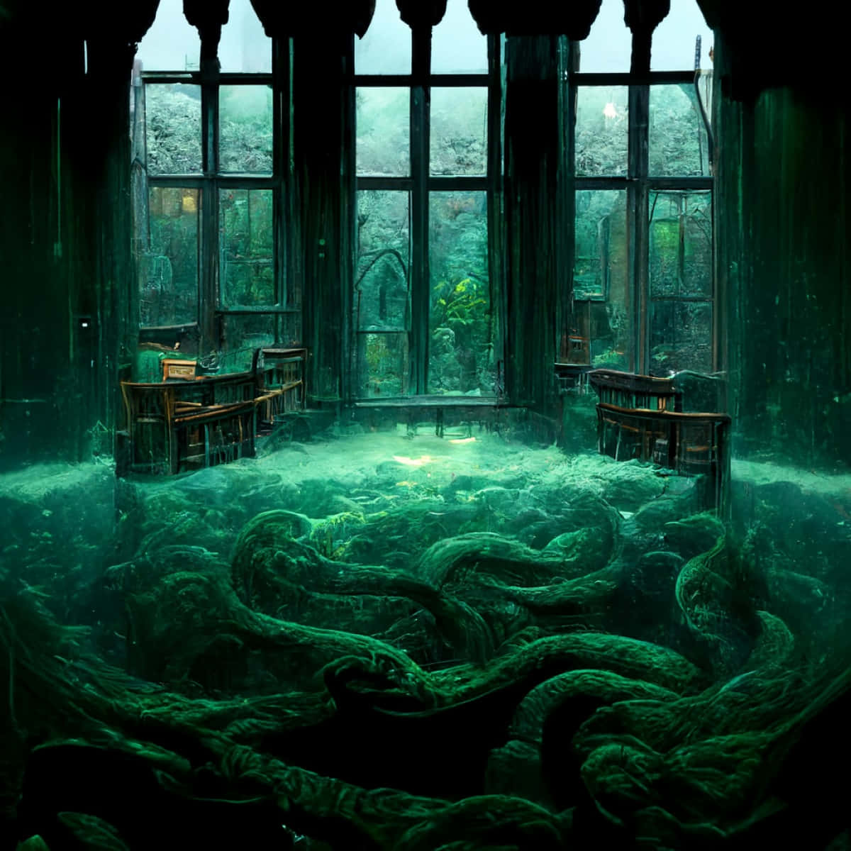 Slytherin Common Room Green Ambiance Wallpaper