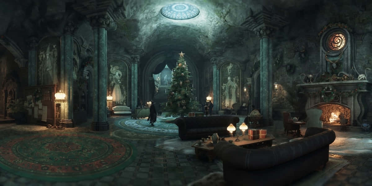 Slytherin Common Room Holiday Season Wallpaper