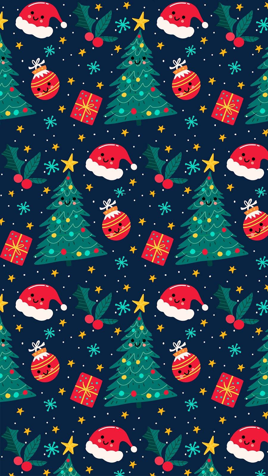 Smiley Pattern Christmas Phone Wallpaper