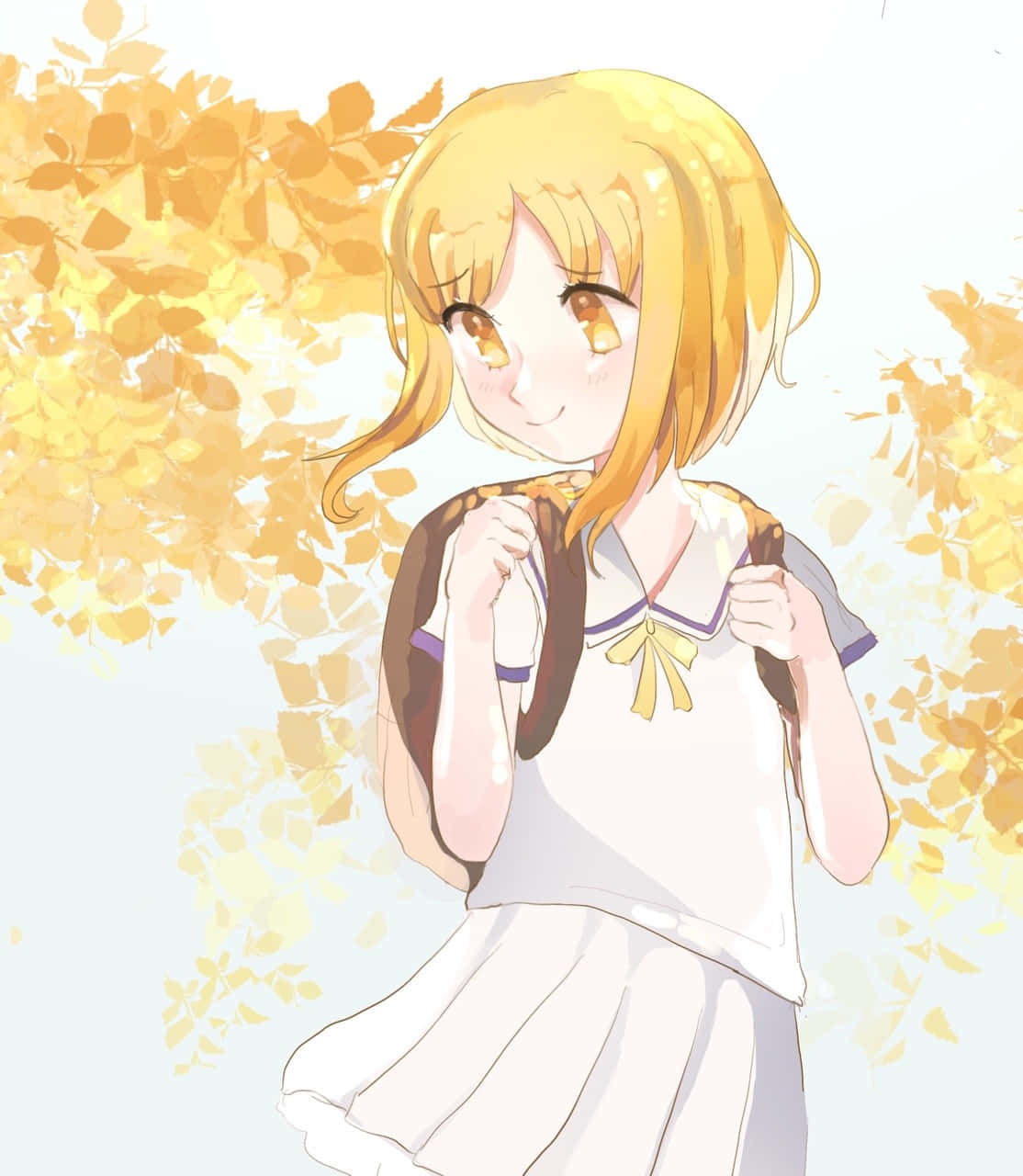 Smiling Anime Girl Autumn Backdrop Wallpaper