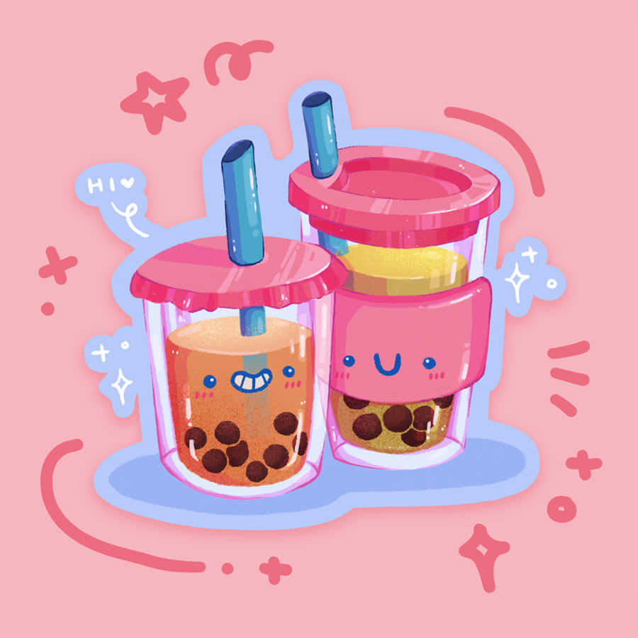 Smiling Cute Boba Tea Cool Art Wallpaper