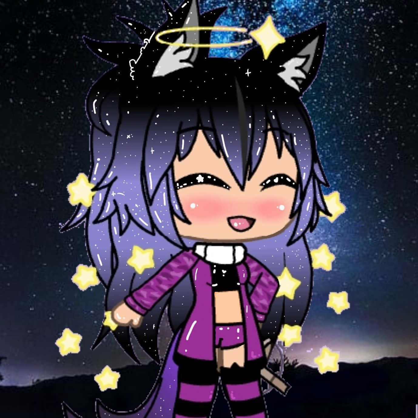 Smiling Gacha Girl Diamond And Stars Wallpaper